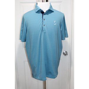 Greyson Golf Mens Large Blue Striped Short Sleeve Golf Polo Shirt Logo VGC 🛺
